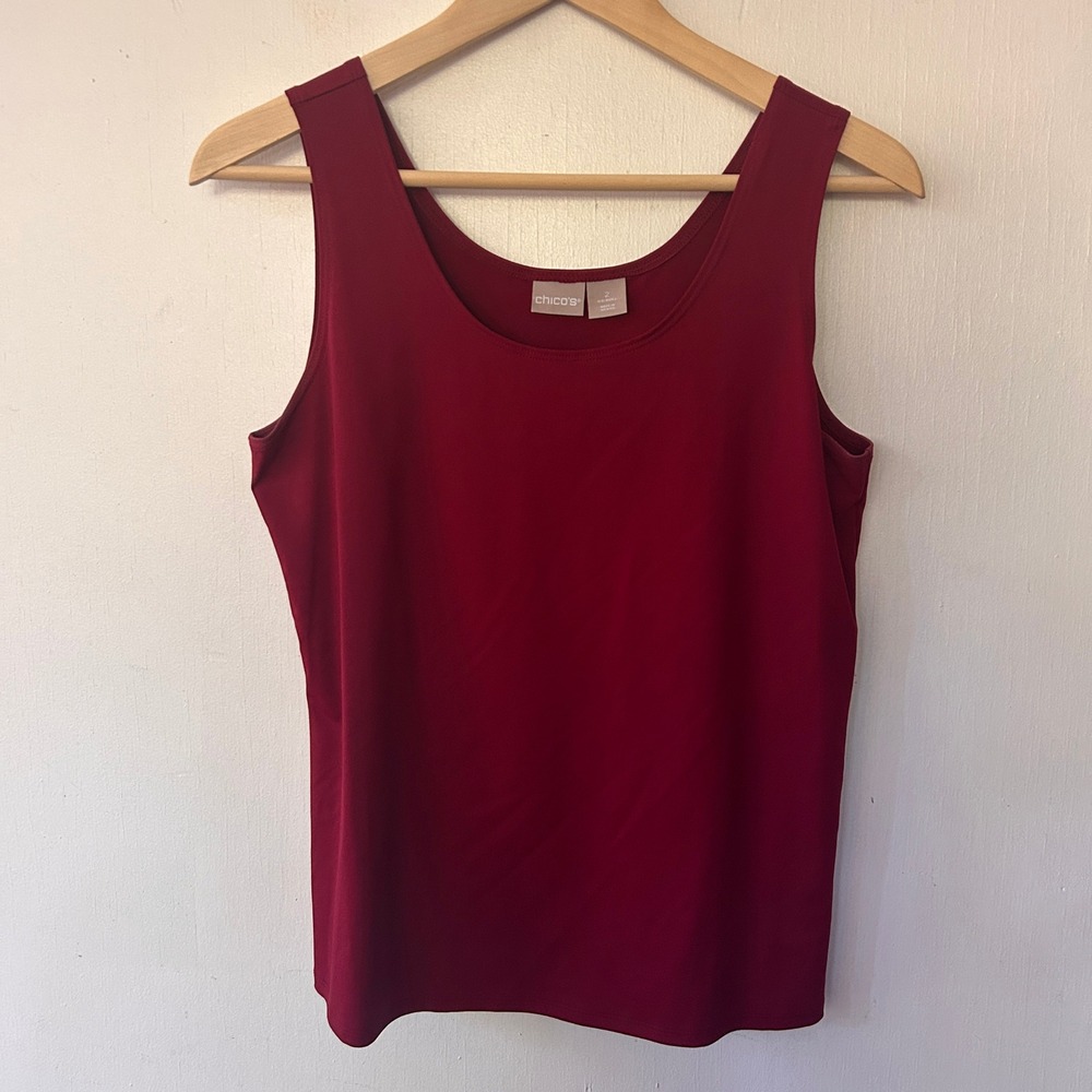 Chicos Tank Top Womens Large Burgundy Travel Scoop Neck Stretch Shell Staple